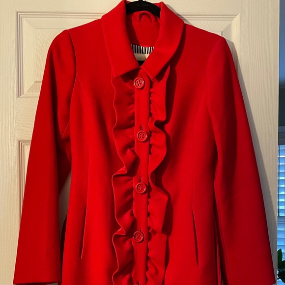 Kate Spade Red Ruffle Lined Coat - Picture 1 of 5
